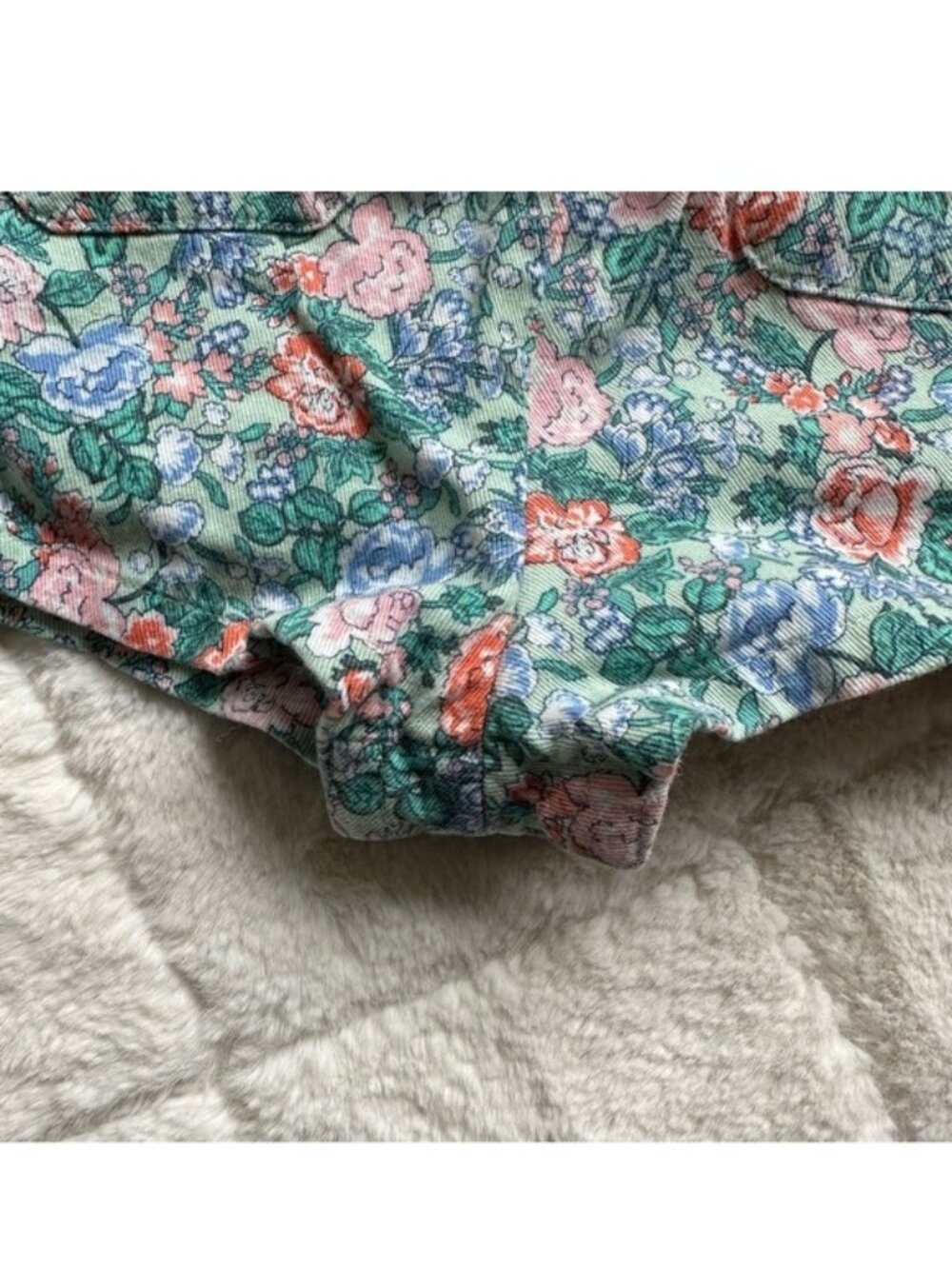 Old Navy | Green and Pink Floral Ruffle Overalls | Size 0-3 Months - Picture 7 of 11